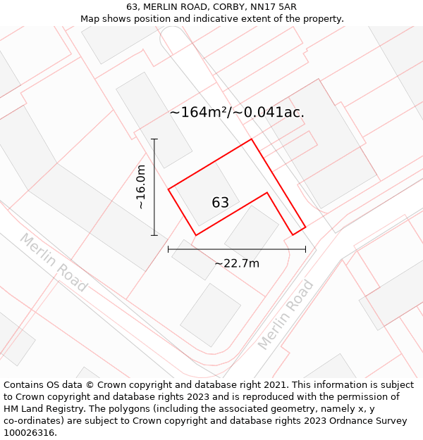 63, MERLIN ROAD, CORBY, NN17 5AR: Plot and title map