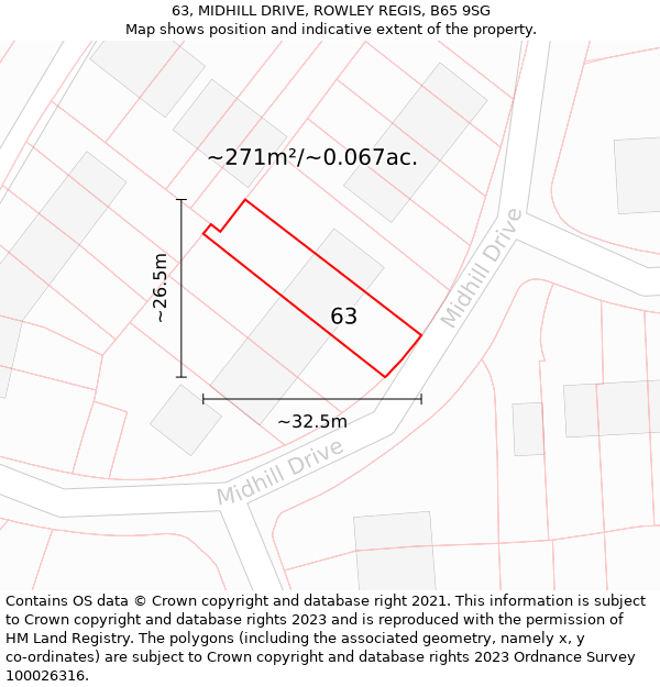 63, MIDHILL DRIVE, ROWLEY REGIS, B65 9SG: Plot and title map