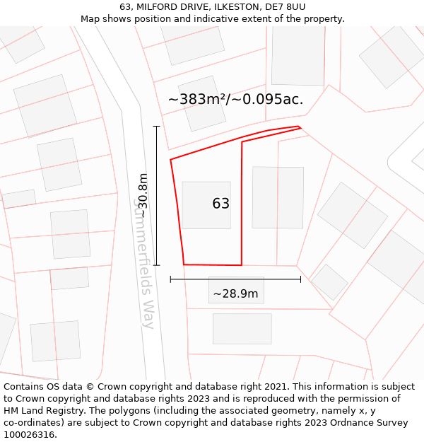 63, MILFORD DRIVE, ILKESTON, DE7 8UU: Plot and title map