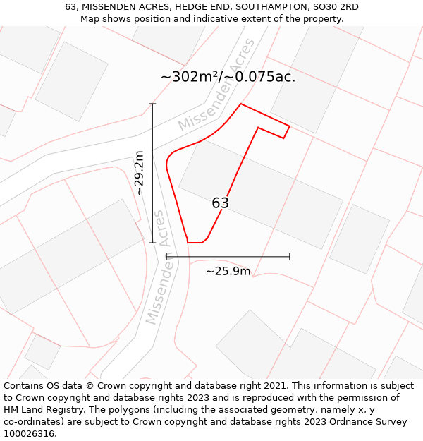 63, MISSENDEN ACRES, HEDGE END, SOUTHAMPTON, SO30 2RD: Plot and title map