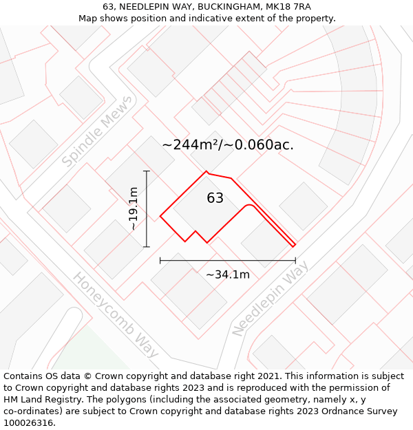 63, NEEDLEPIN WAY, BUCKINGHAM, MK18 7RA: Plot and title map