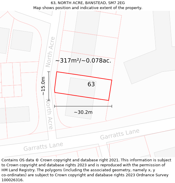 63, NORTH ACRE, BANSTEAD, SM7 2EG: Plot and title map