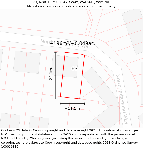63, NORTHUMBERLAND WAY, WALSALL, WS2 7BF: Plot and title map