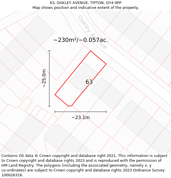 63, OAKLEY AVENUE, TIPTON, DY4 0PP: Plot and title map