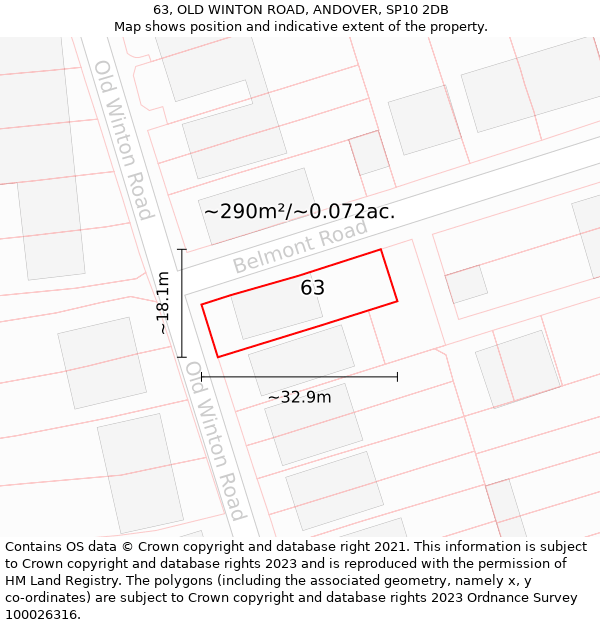 63, OLD WINTON ROAD, ANDOVER, SP10 2DB: Plot and title map