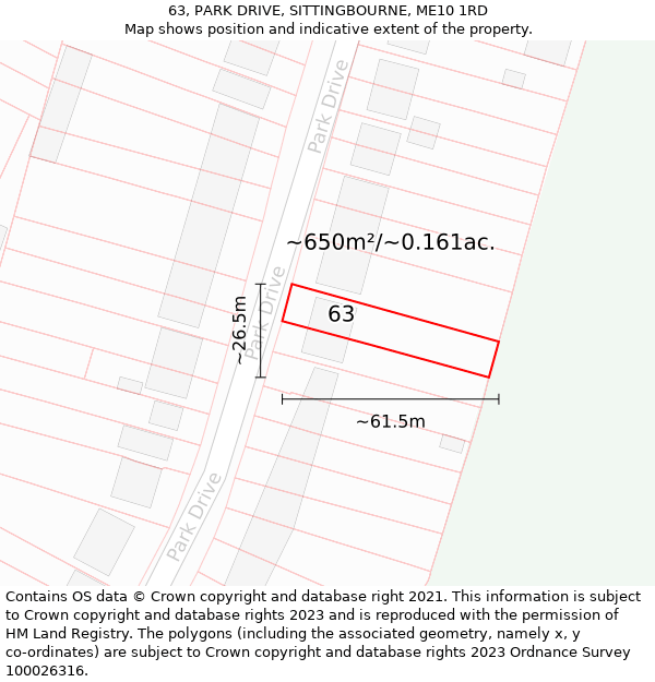 63, PARK DRIVE, SITTINGBOURNE, ME10 1RD: Plot and title map