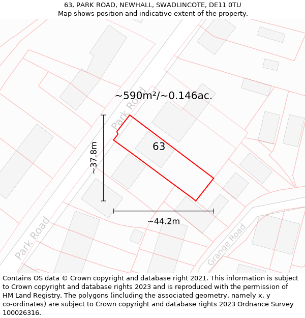 63, PARK ROAD, NEWHALL, SWADLINCOTE, DE11 0TU: Plot and title map