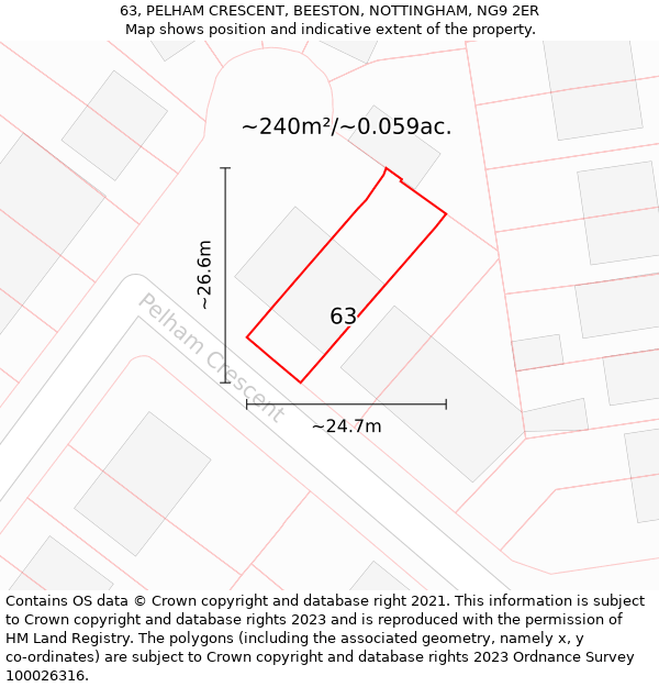 63, PELHAM CRESCENT, BEESTON, NOTTINGHAM, NG9 2ER: Plot and title map