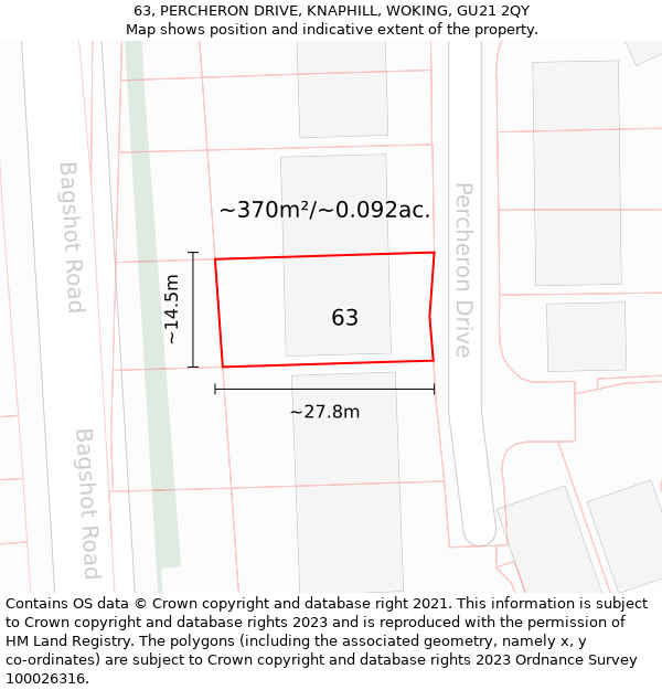 63, PERCHERON DRIVE, KNAPHILL, WOKING, GU21 2QY: Plot and title map