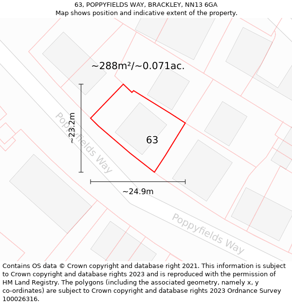 63, POPPYFIELDS WAY, BRACKLEY, NN13 6GA: Plot and title map