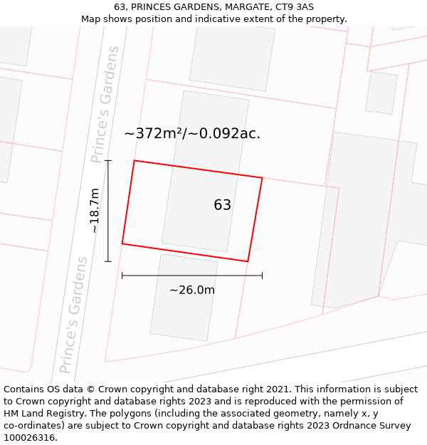 63, PRINCES GARDENS, MARGATE, CT9 3AS: Plot and title map