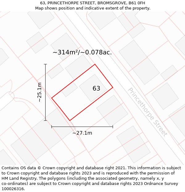 63, PRINCETHORPE STREET, BROMSGROVE, B61 0FH: Plot and title map