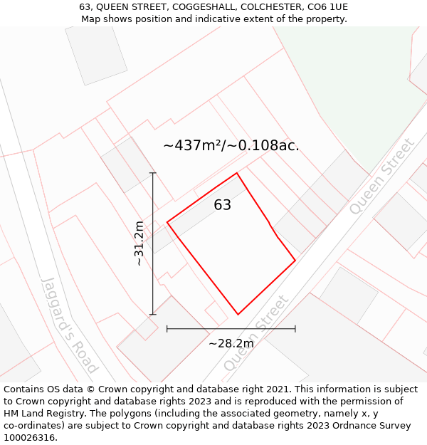 63, QUEEN STREET, COGGESHALL, COLCHESTER, CO6 1UE: Plot and title map