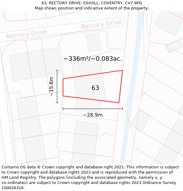 63, RECTORY DRIVE, EXHALL, COVENTRY, CV7 9PG: Plot and title map