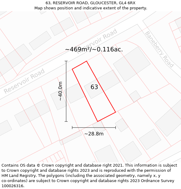 63, RESERVOIR ROAD, GLOUCESTER, GL4 6RX: Plot and title map