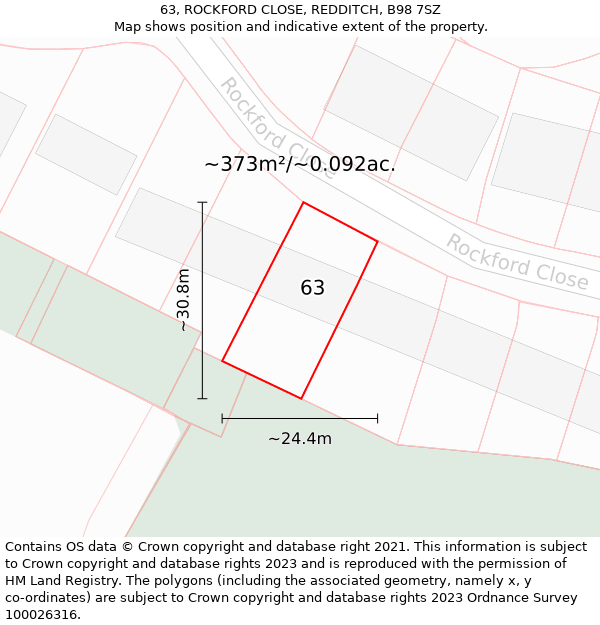 63, ROCKFORD CLOSE, REDDITCH, B98 7SZ: Plot and title map