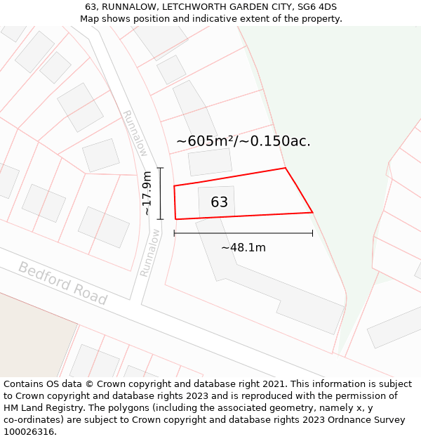 63, RUNNALOW, LETCHWORTH GARDEN CITY, SG6 4DS: Plot and title map