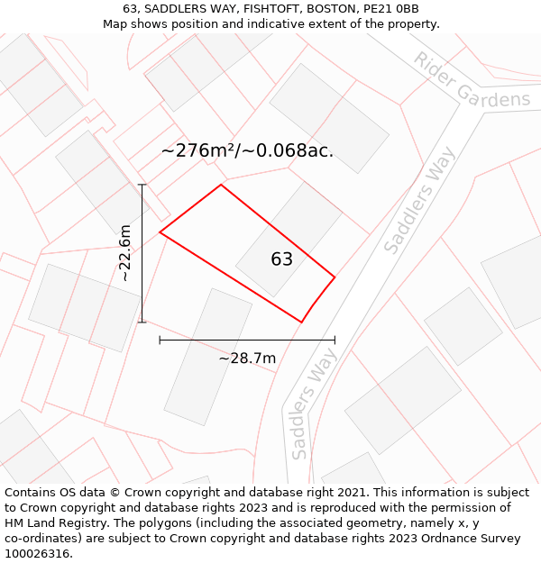 63, SADDLERS WAY, FISHTOFT, BOSTON, PE21 0BB: Plot and title map