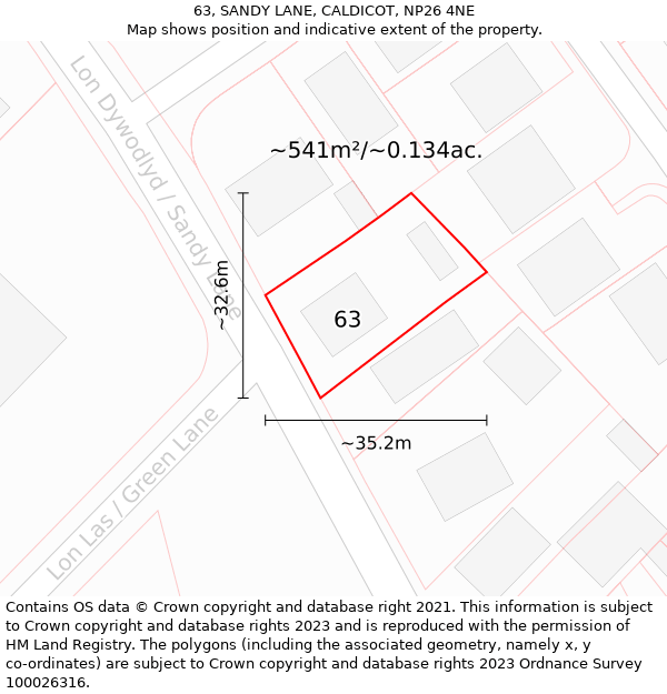 63, SANDY LANE, CALDICOT, NP26 4NE: Plot and title map