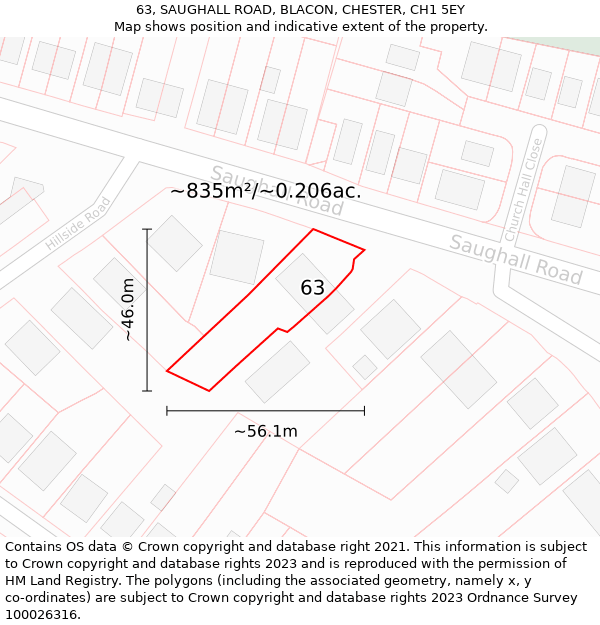 63, SAUGHALL ROAD, BLACON, CHESTER, CH1 5EY: Plot and title map