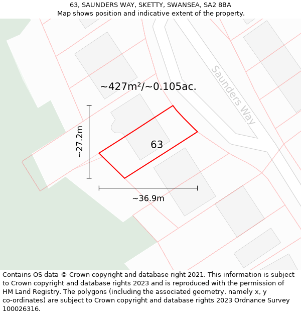 63, SAUNDERS WAY, SKETTY, SWANSEA, SA2 8BA: Plot and title map