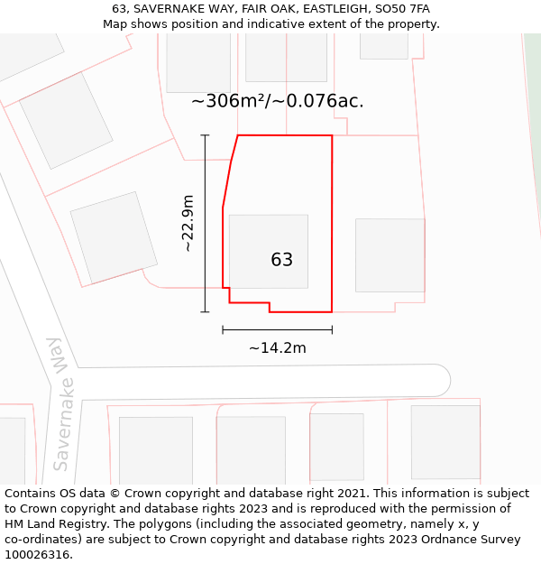 63, SAVERNAKE WAY, FAIR OAK, EASTLEIGH, SO50 7FA: Plot and title map