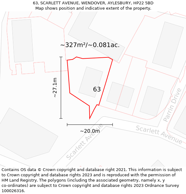 63, SCARLETT AVENUE, WENDOVER, AYLESBURY, HP22 5BD: Plot and title map