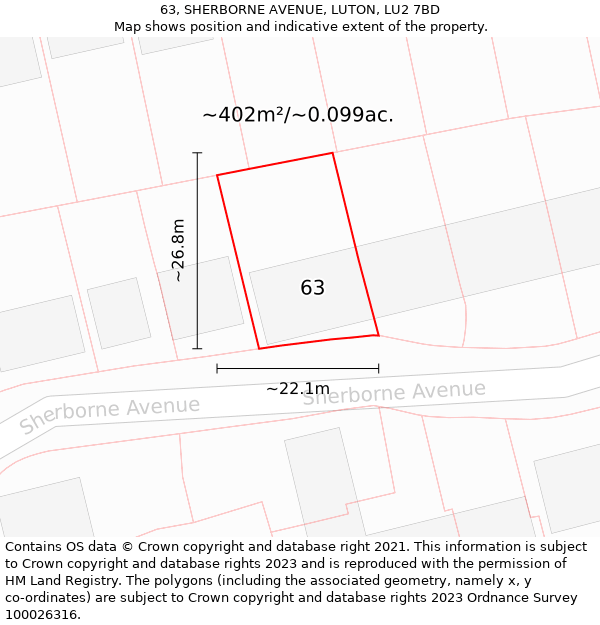 63, SHERBORNE AVENUE, LUTON, LU2 7BD: Plot and title map