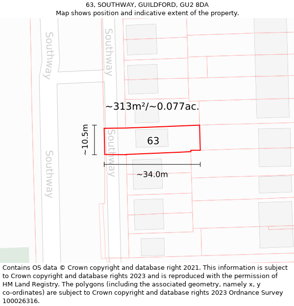 63, SOUTHWAY, GUILDFORD, GU2 8DA: Plot and title map