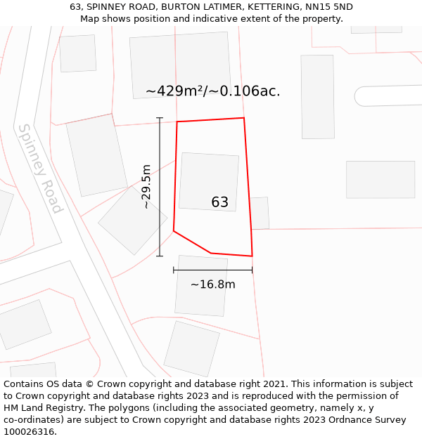 63, SPINNEY ROAD, BURTON LATIMER, KETTERING, NN15 5ND: Plot and title map