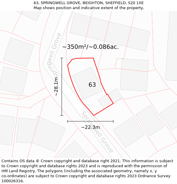 63, SPRINGWELL GROVE, BEIGHTON, SHEFFIELD, S20 1XE: Plot and title map