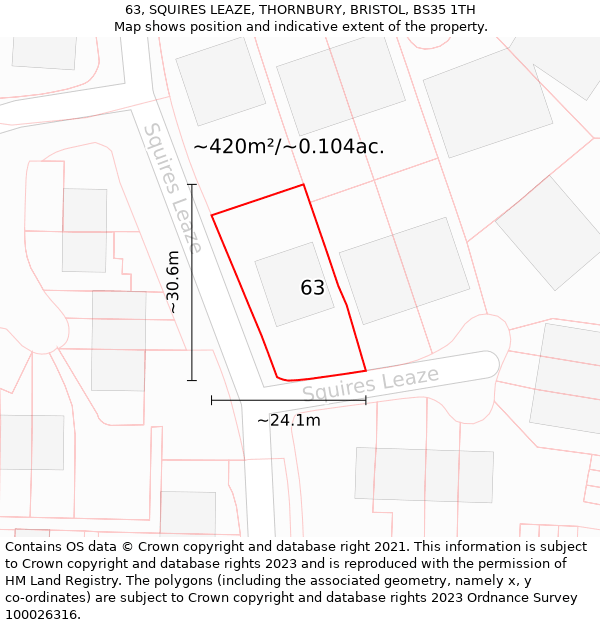 63, SQUIRES LEAZE, THORNBURY, BRISTOL, BS35 1TH: Plot and title map
