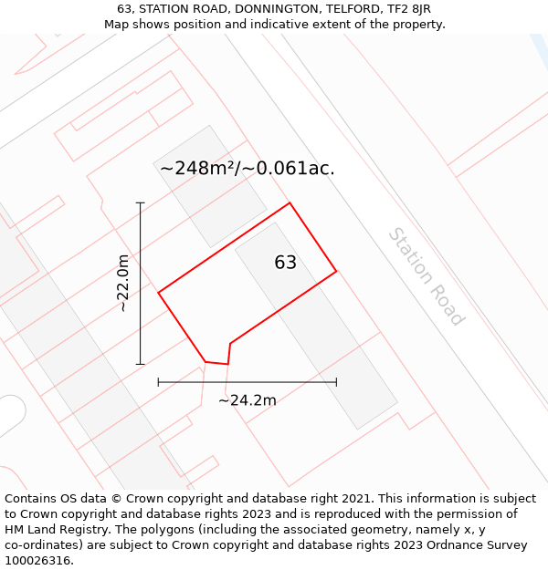 63, STATION ROAD, DONNINGTON, TELFORD, TF2 8JR: Plot and title map