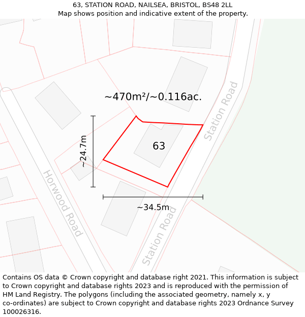 63, STATION ROAD, NAILSEA, BRISTOL, BS48 2LL: Plot and title map