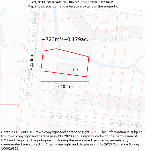 63, STATION ROAD, THURNBY, LEICESTER, LE7 9PW: Plot and title map