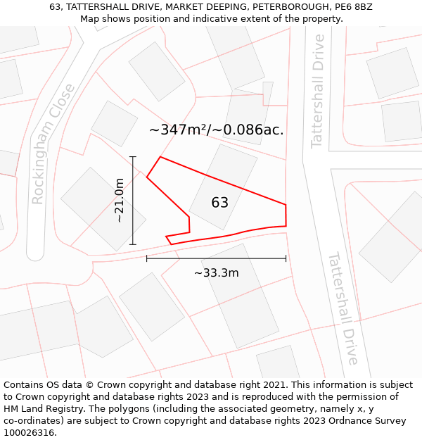 63, TATTERSHALL DRIVE, MARKET DEEPING, PETERBOROUGH, PE6 8BZ: Plot and title map