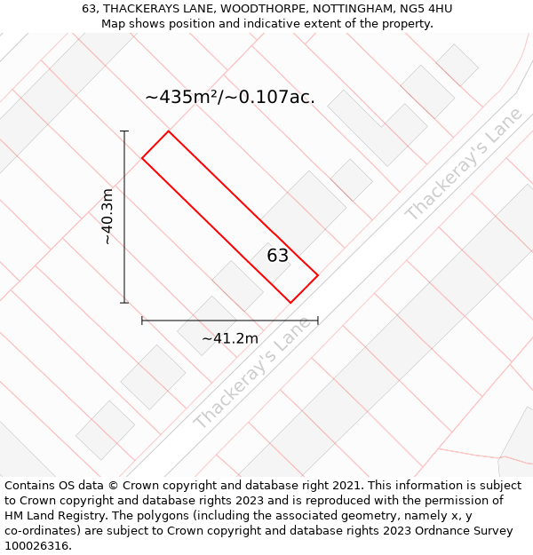 63, THACKERAYS LANE, WOODTHORPE, NOTTINGHAM, NG5 4HU: Plot and title map