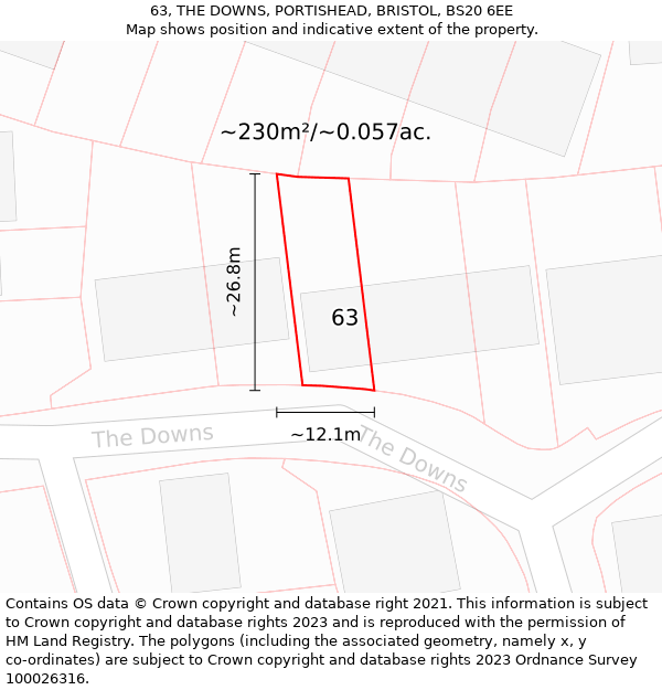 63, THE DOWNS, PORTISHEAD, BRISTOL, BS20 6EE: Plot and title map