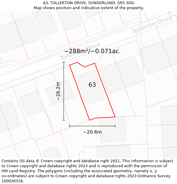 63, TOLLERTON DRIVE, SUNDERLAND, SR5 3DG: Plot and title map