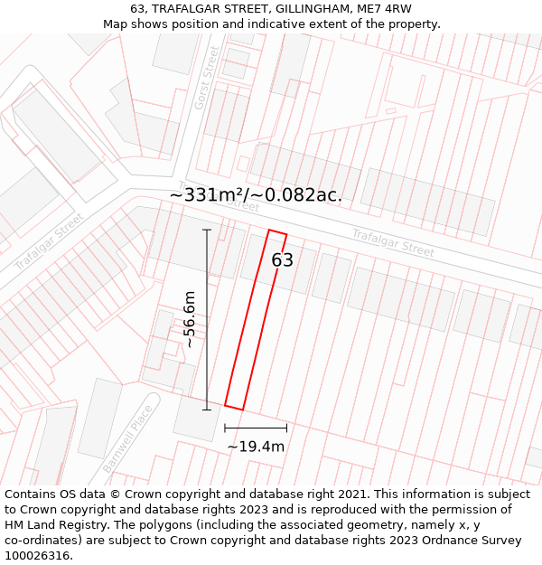 63, TRAFALGAR STREET, GILLINGHAM, ME7 4RW: Plot and title map