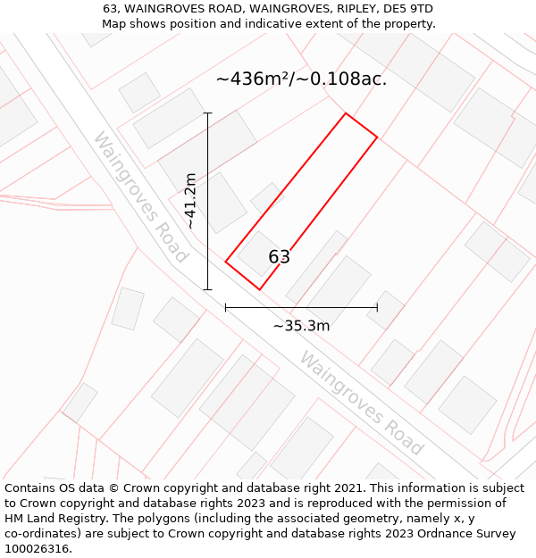 63, WAINGROVES ROAD, WAINGROVES, RIPLEY, DE5 9TD: Plot and title map