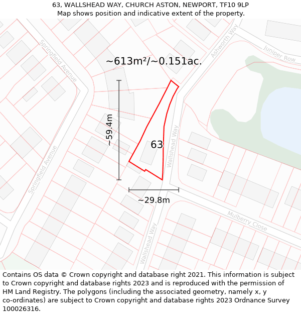 63, WALLSHEAD WAY, CHURCH ASTON, NEWPORT, TF10 9LP: Plot and title map