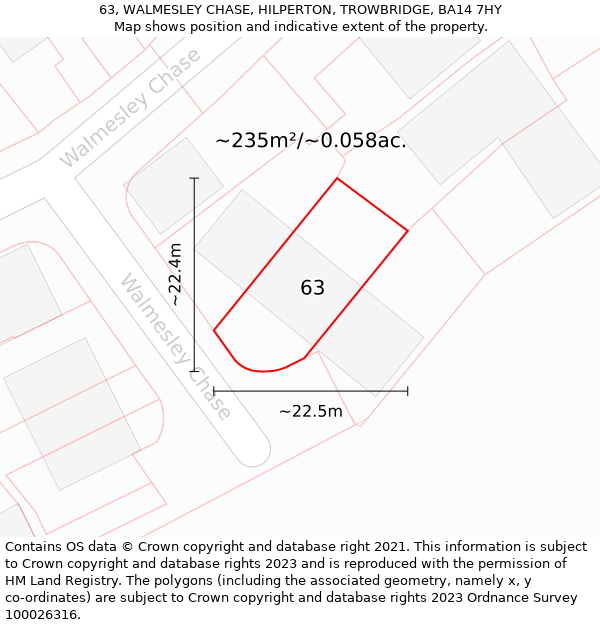 63, WALMESLEY CHASE, HILPERTON, TROWBRIDGE, BA14 7HY: Plot and title map