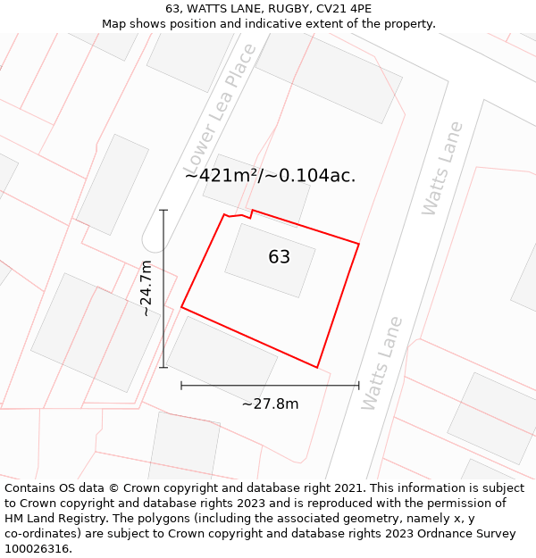 63, WATTS LANE, RUGBY, CV21 4PE: Plot and title map