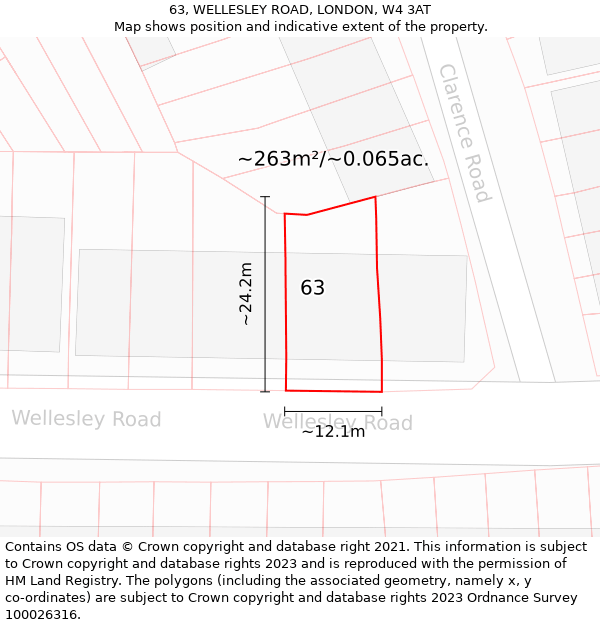 63, WELLESLEY ROAD, LONDON, W4 3AT: Plot and title map