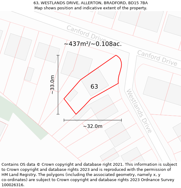 63, WESTLANDS DRIVE, ALLERTON, BRADFORD, BD15 7BA: Plot and title map