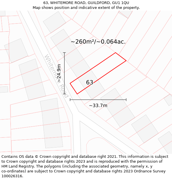 63, WHITEMORE ROAD, GUILDFORD, GU1 1QU: Plot and title map