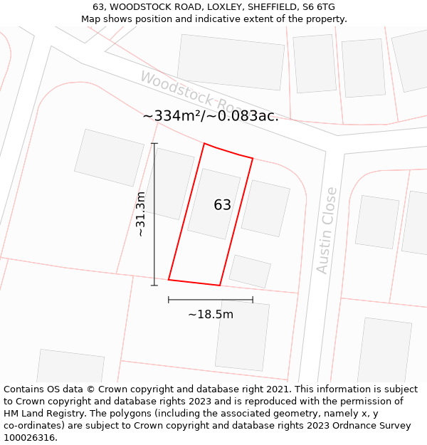 63, WOODSTOCK ROAD, LOXLEY, SHEFFIELD, S6 6TG: Plot and title map