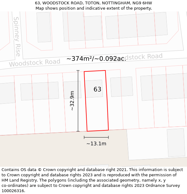 63, WOODSTOCK ROAD, TOTON, NOTTINGHAM, NG9 6HW: Plot and title map