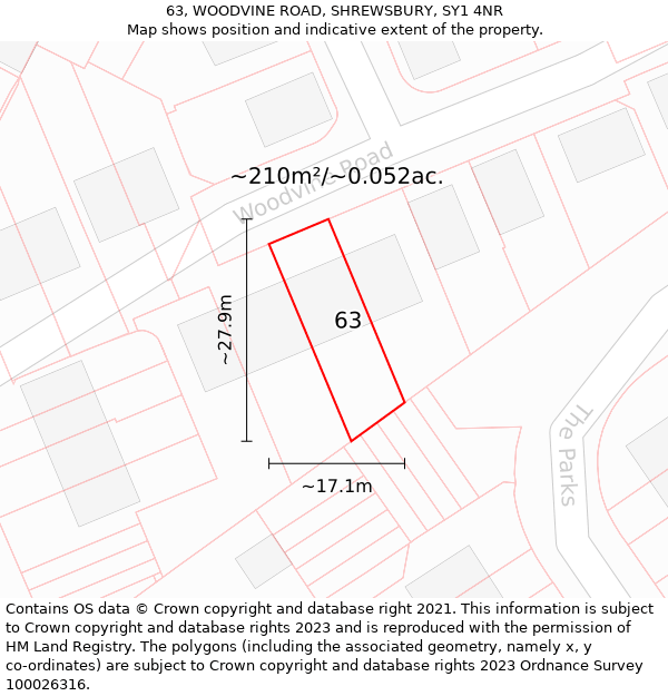 63, WOODVINE ROAD, SHREWSBURY, SY1 4NR: Plot and title map